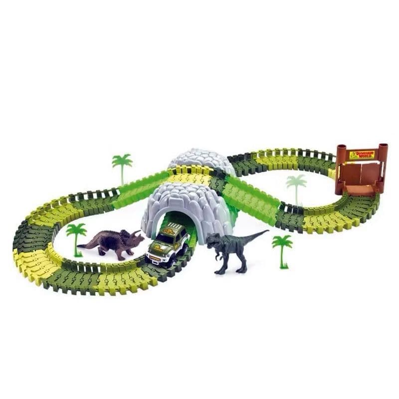 Pista Dinossauro Track Infantil com Carrinho, Dino e Acessórios – 96 Trilhos com Rampa