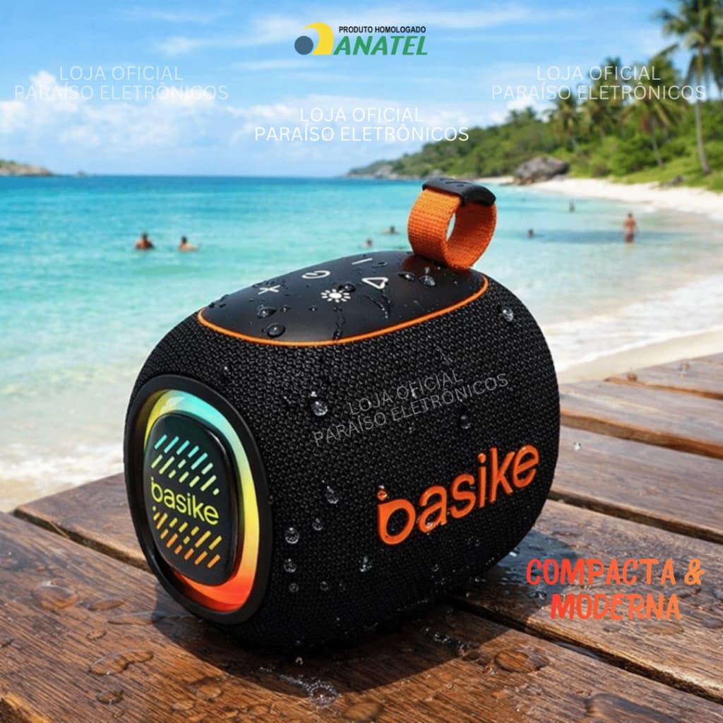 CAIXA DE SOM Portátil Bluetooth BASIKE GRAVE POTENTE TWS 6h de Bateria Bluetooth Portátil LED 8W/15W