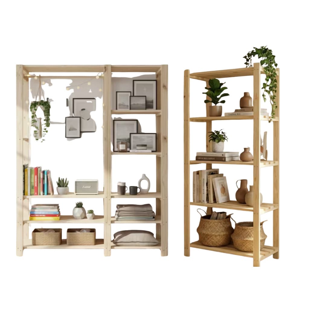 Kit Closet Madeira Natural | Arara Dupla + Estante