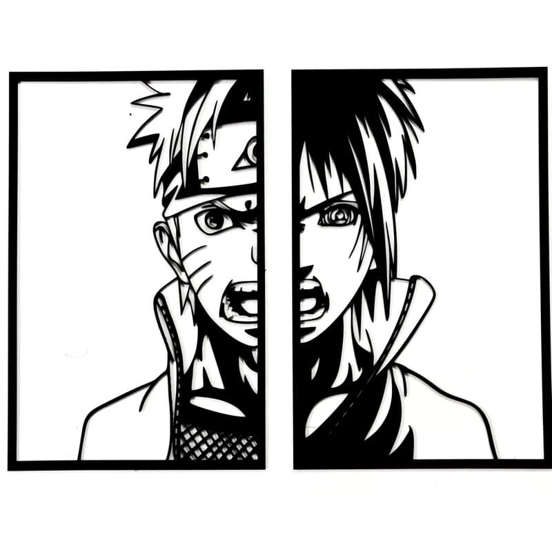 Quadro Decorativo Vazado Dupla de Ninjas MDF Preto Luxo | Kit 2 Peças Geek