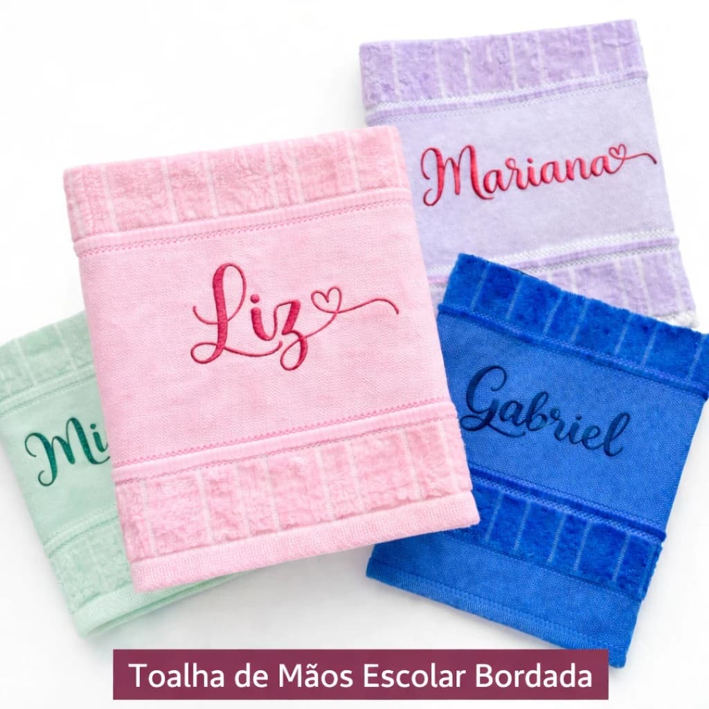 Toalha personalizada com nome bordado para volta as aulas, creche, infantil e adulto