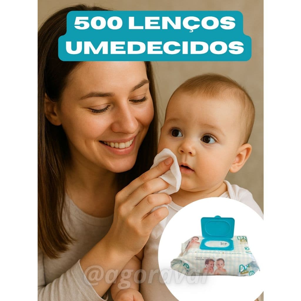 500 Lenços Umedecidos Premium  Sem Perfume  Hipoalergênicas