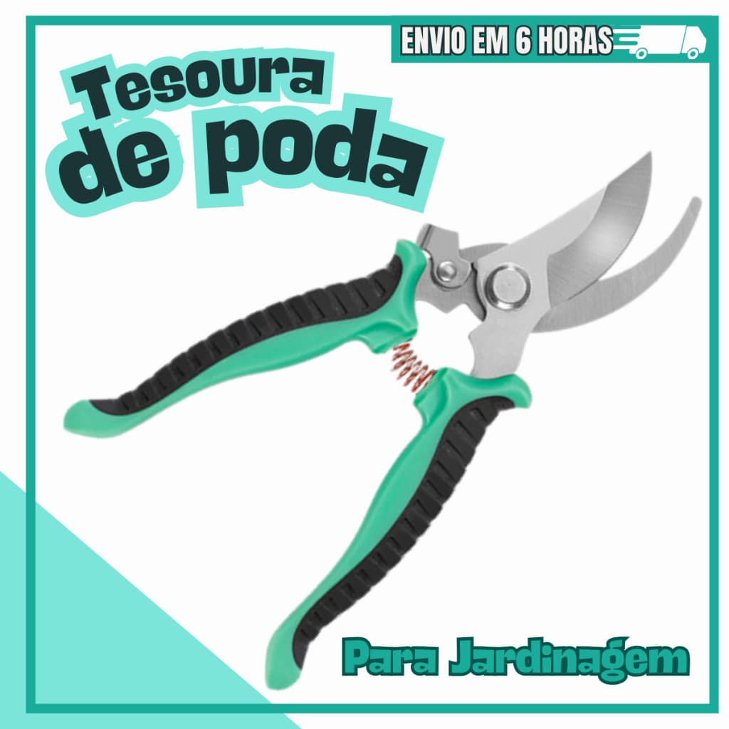 Tesoura de Poda Profissional Aço Inox Jardim Com Mola Trava Segurança Para Plantas Galhos Flores e Arbustos