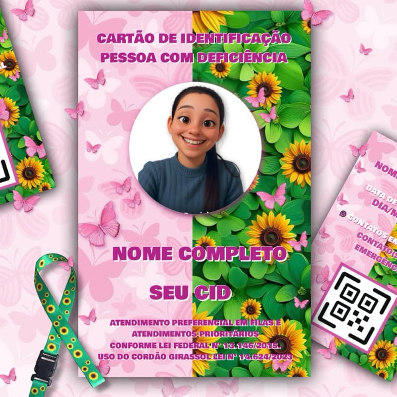 kit Cordão + Crachá menina borboleta com Qr Code Com Seu Laudo Médico