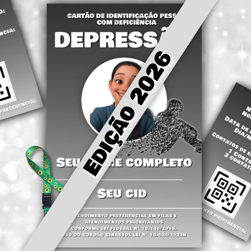 kit Cordão Girassol + Crachá Depressão + Qr Code Com Seu Laudo Médico