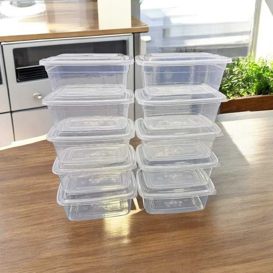 Kit 10 Potes Plástico Transparente 1000ml Marmita Fitness Freezer Microondas Reutilizável BPA Free