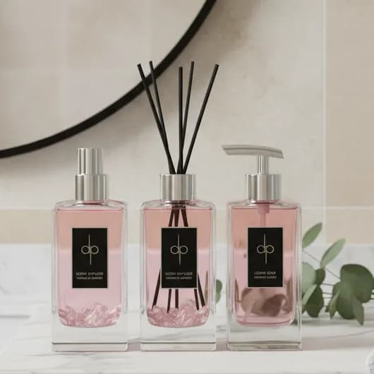 Kit Aromatizador Difusor Sabonete Spray Lavabo  Rose Quartz (Floral) Amor próprio, paz, harmonia|Pedras Naturais Quartzo