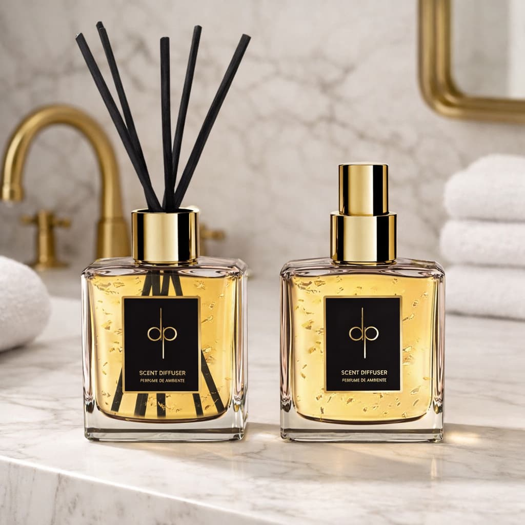 Kit Aromatizador Difusor Spray Lavabo Gold Com Folhas de Ouro | Purifica o ambiente, prosperidade | Premium | Di Piettro