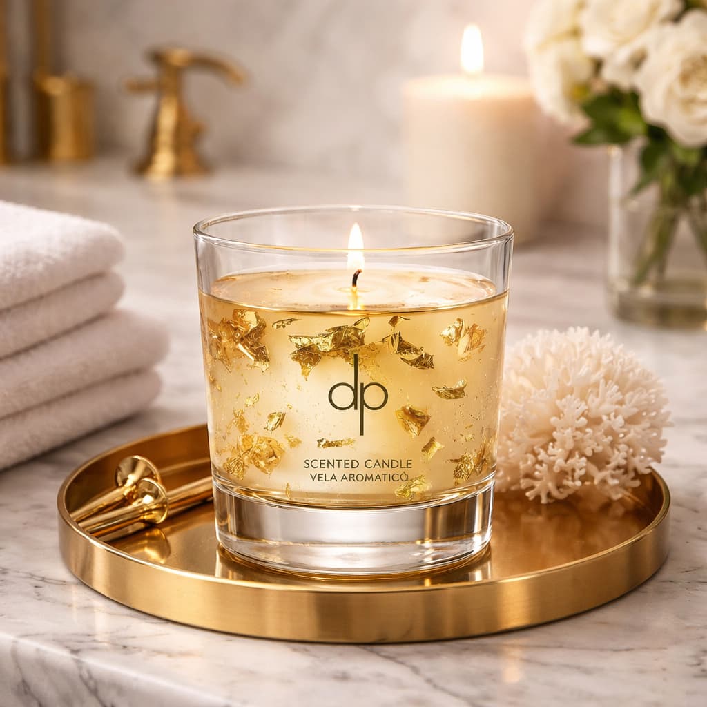 Vela Aromática Perfumada Gold Com Folhas de Ouro | Purifica o ambiente, prosperidade | Premium | Di Piettro