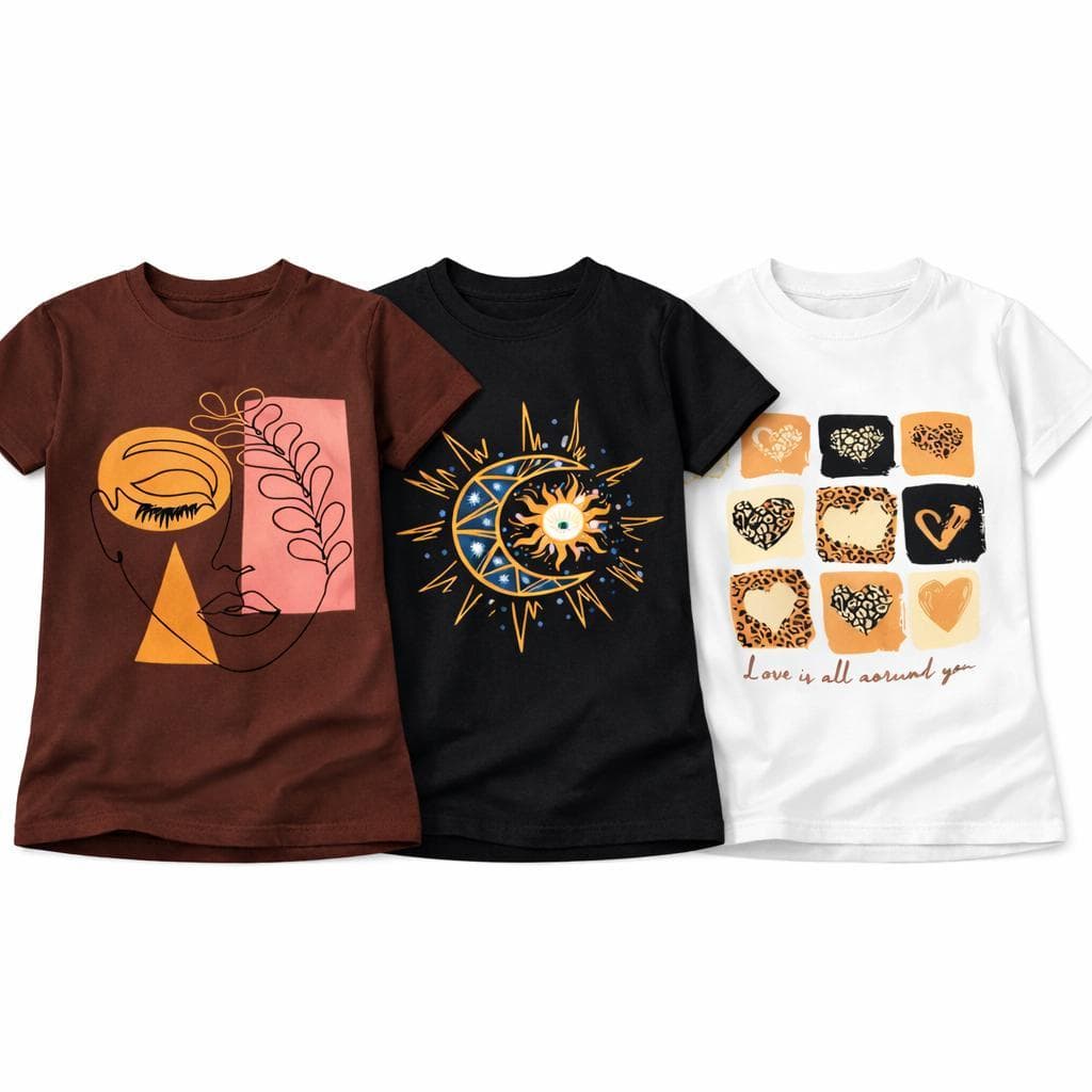 KIT 3 CAMISETAS T-SHIRT FEMININA 100% ALGODÃO TENDENCIA MODA FEMININA
