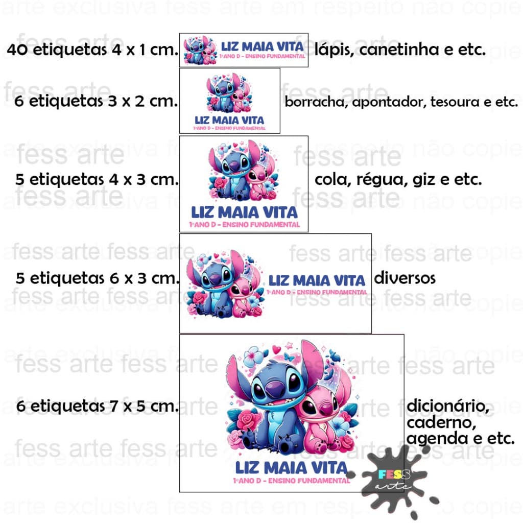 kit etiqueta adesiva personalizada para material escolar identificação personalizada