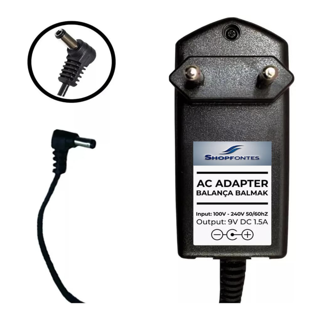 Fonte Dc 9v 1,5a Para Balança Balmak Bk Compativel Plug 90 GRAUS