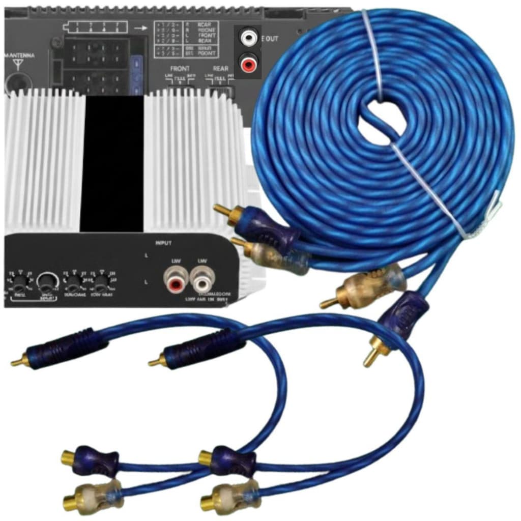 Kit Cabo Rca 5 Metros E 2 Cabo Y Rca 2 Femea 1 Macho Som Automotivo Para Modulos e Crossovers
