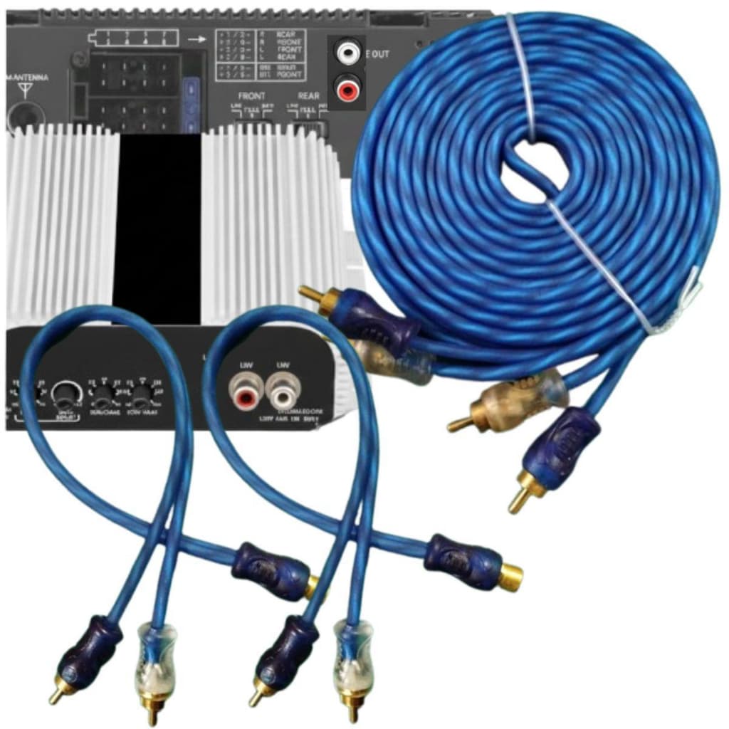 Kit Cabo Rca 5 Metro E 2 Cabo Y Rca 2 Macho 1 Femea Som Automotivo Para Modulos e Crossovers