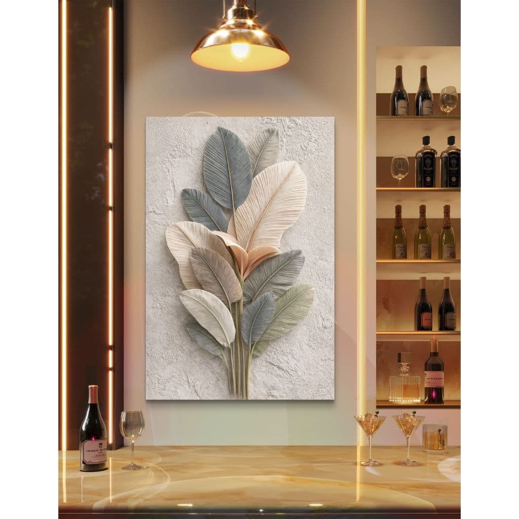 Quadro Decorativo 110x80cm Grande Folhas Naturais Minimalista para Sala Quarto Escritório Moderna