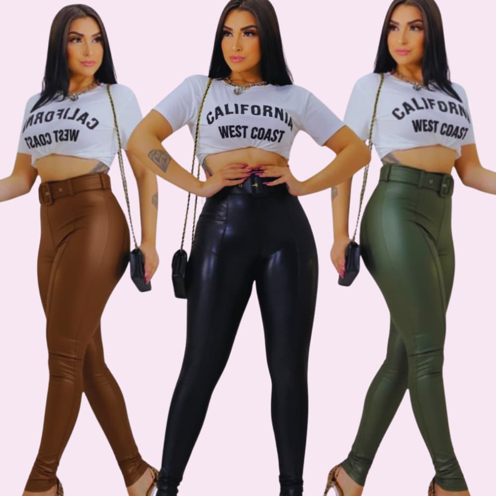 Calça Legging Feminina Modeladora Premium com Cinto – Preto e Marrom (P ao GG)
