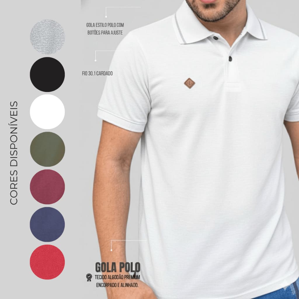 Camisa Masculina Polo Básica Masculina Algodão Classica