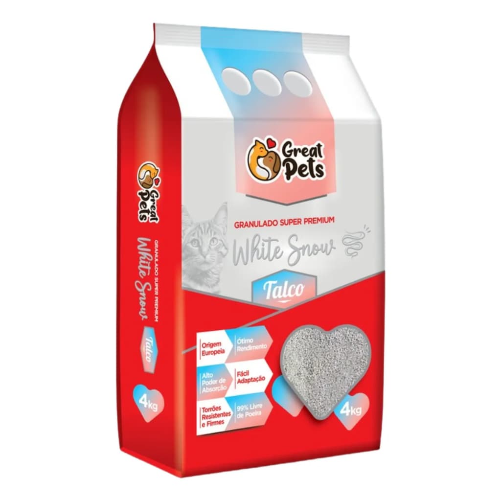 Areia Gato Bentonita White Snow Great Pets Premium. 4Kg. talco