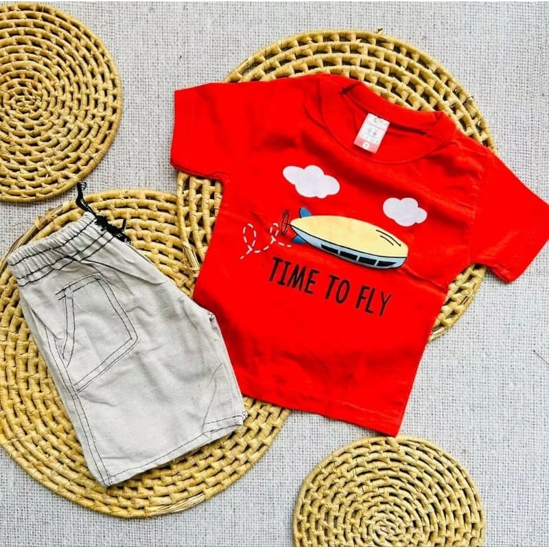 Conjunto Menino mauricinho Short+Camiseta, tamanhos 04 a 06 Conjuntinho calor 2 peças com elástico na cintura e cordão