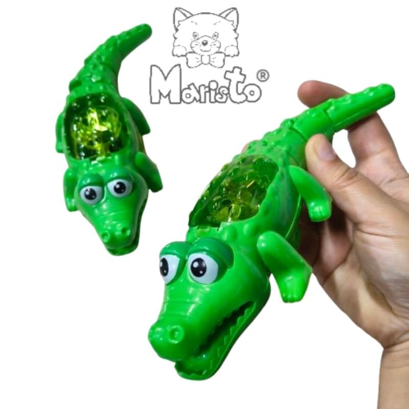 Kit 2 Mini Brinquedos Jacaré a Corda com Luz