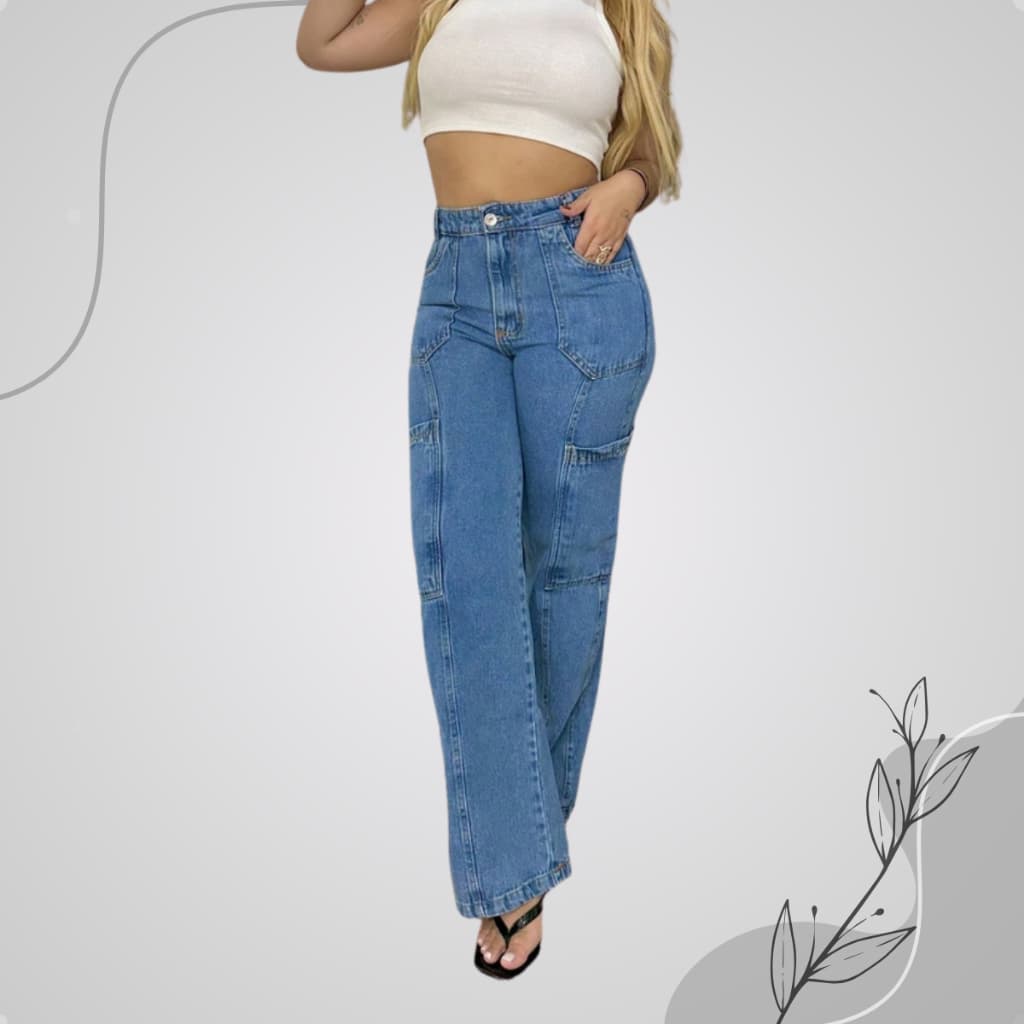 Calça Wide Leg Cargo Carpinteiro Moderna Estilosa E Cheia De Atitude