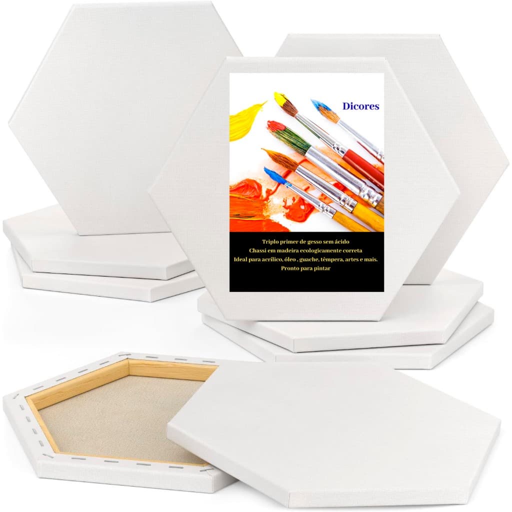 Tela hexagonal esticada, 30 cm de lado, pacote com 3 unidades, telas brancas para pintura acrílica