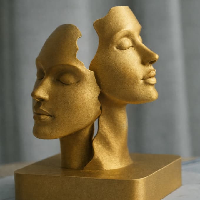 Estátua, decoração, escultura duas faces, rosto
