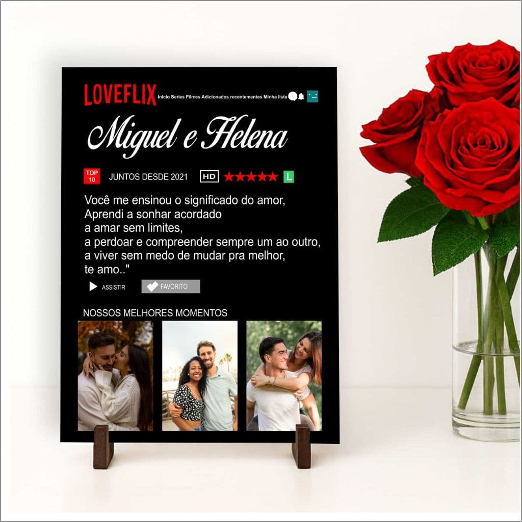 Quadro Placa Retrato Casal Loveflix Namorix Filme Personalizado Com Fotos - Dia dos Namorados Sua Foto