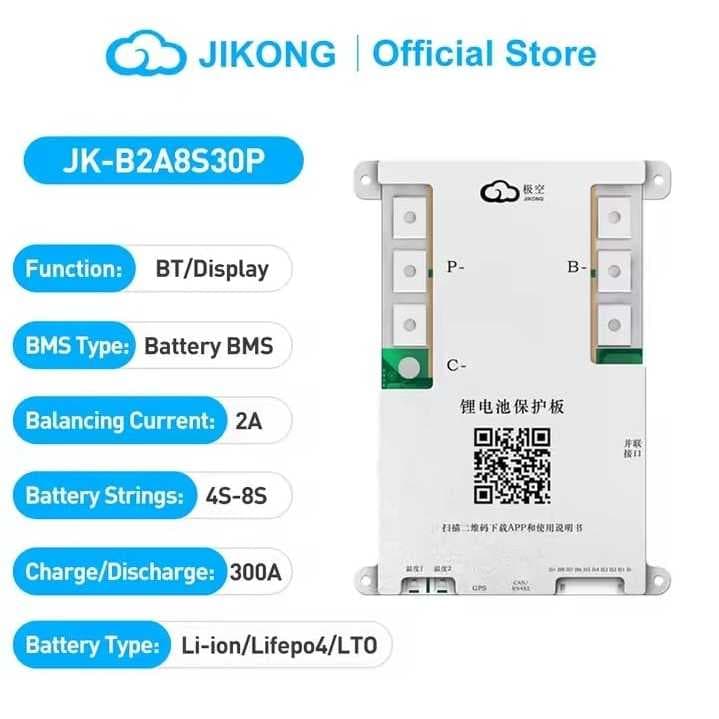 Bms Jk 300A inteligente canbus 4S a 8S 12v 24v 2A ativo rs485  lifepo4 lto li-ion + LCD