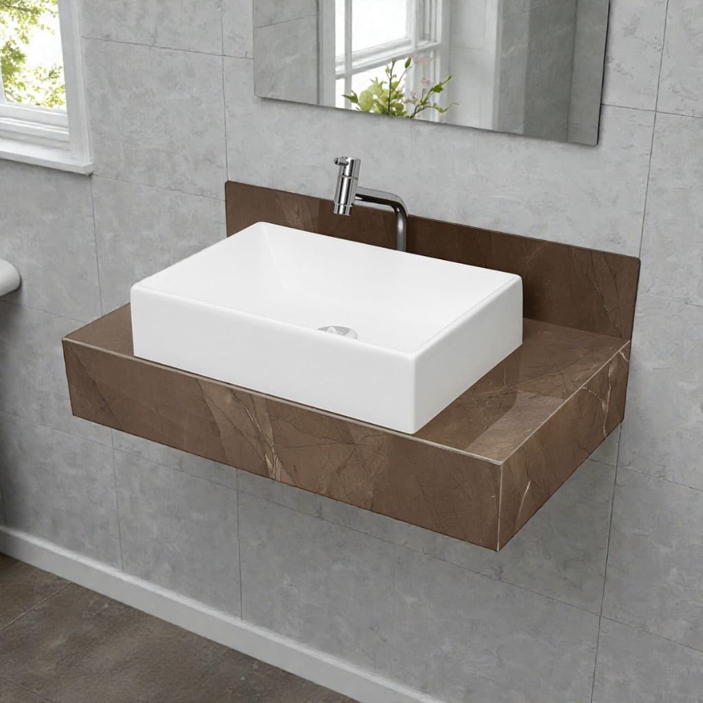 Bancada Com Cuba Sobreposta e Torneira Banheiro Gran Cardigan Lux em Porcelanato