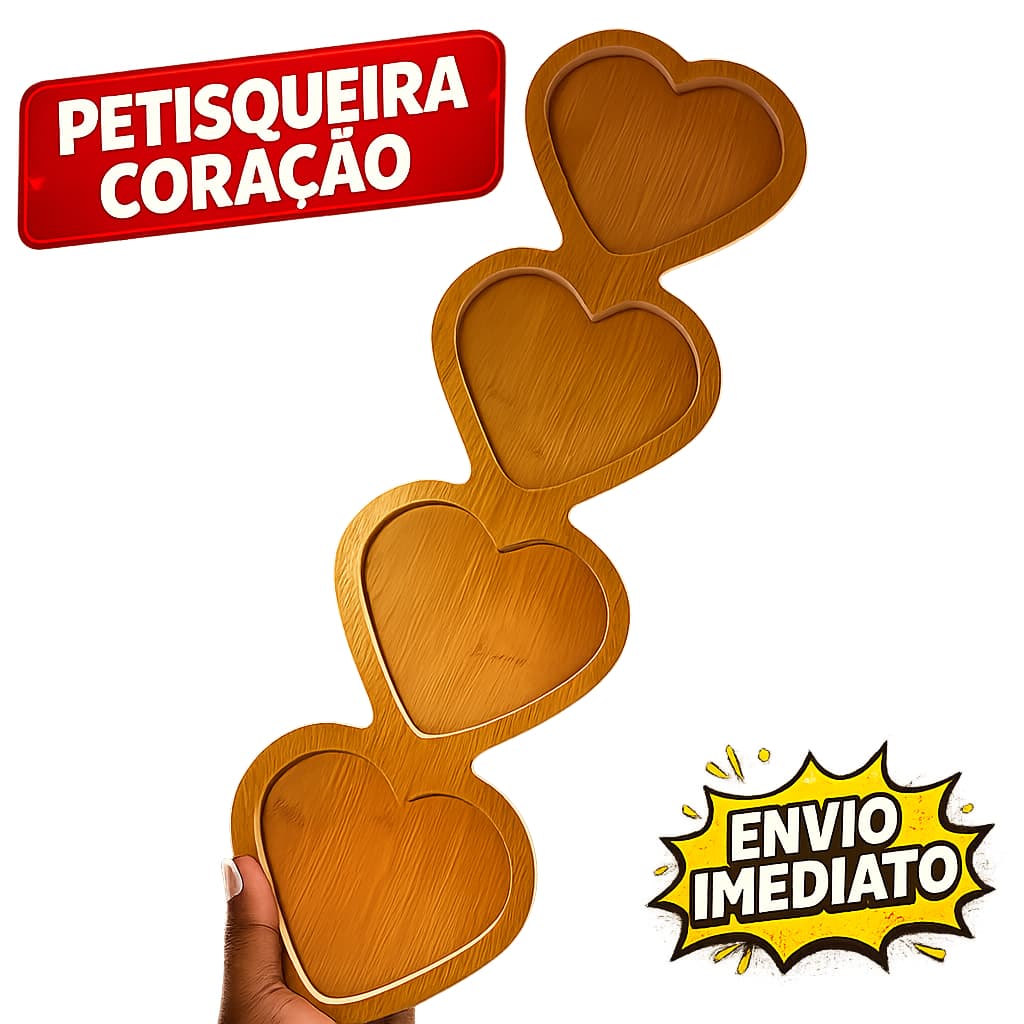 Petisqueira 4 Corações Madeira Bandeja de Servir Bandeja Madeira Divisórias Aperitivos e Decoração