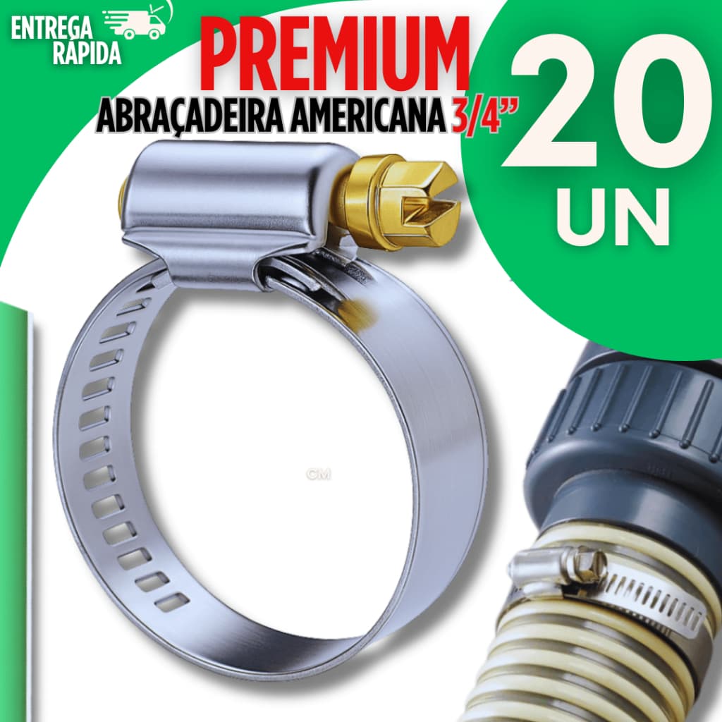20 Abraçadeiras Americana 3/4 Inox Mangueira Gás Jardim Premium Utilidade Qualidade Multiuso