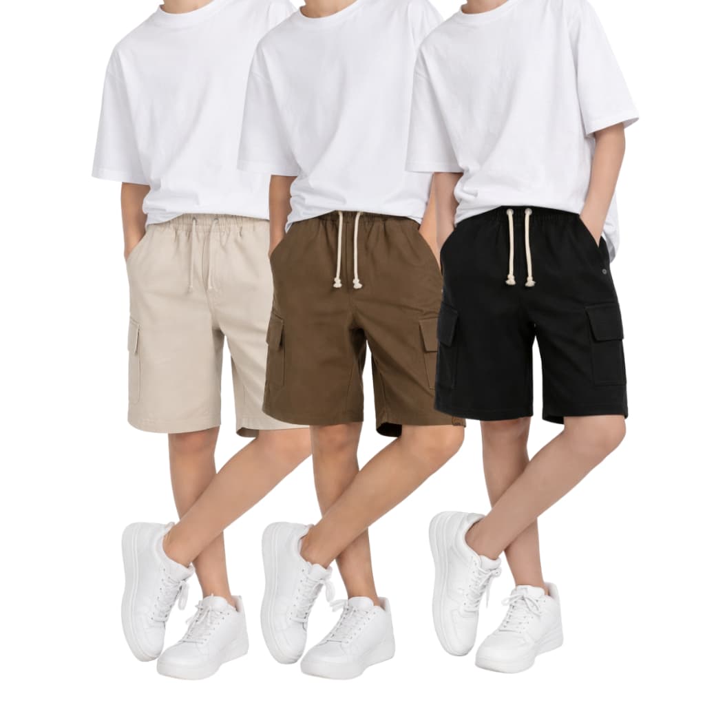 Short cargo Infantil juvenil masculino Cordão Short Para Meninos encorpado Bolsos laterais lapela