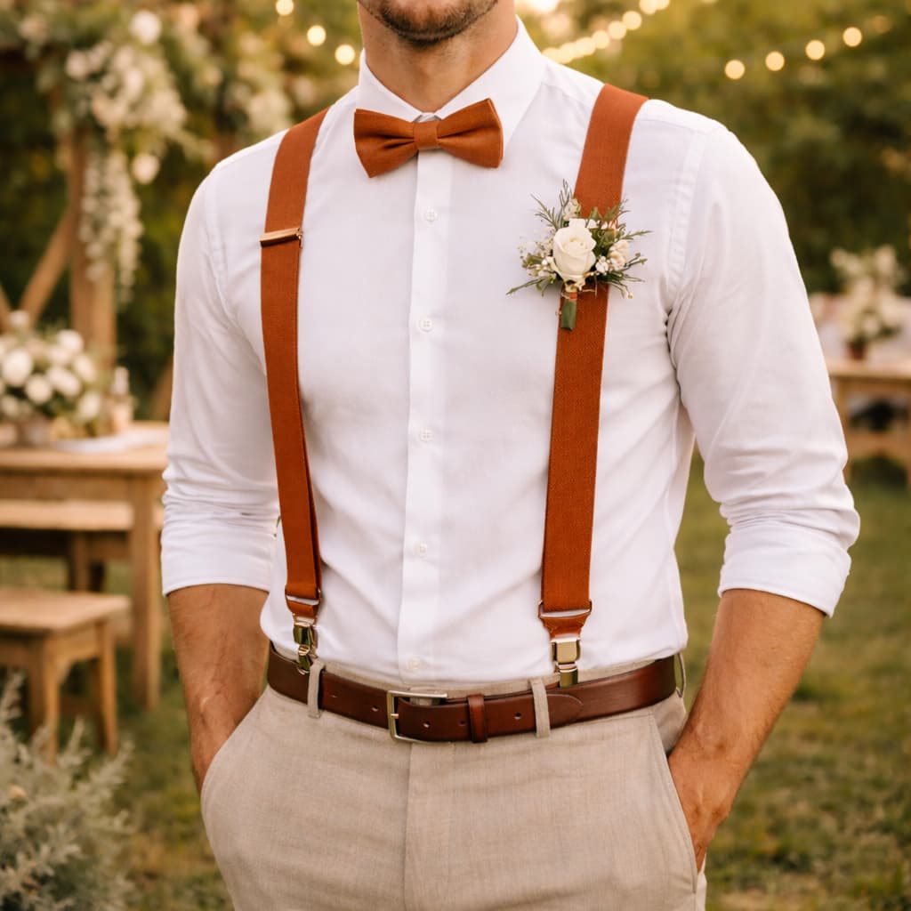 Kit Suspensório + Gravata Borboleta Terracota Adulto Para Padrinhos Casamento Em Lindas Cores Envio Imediato