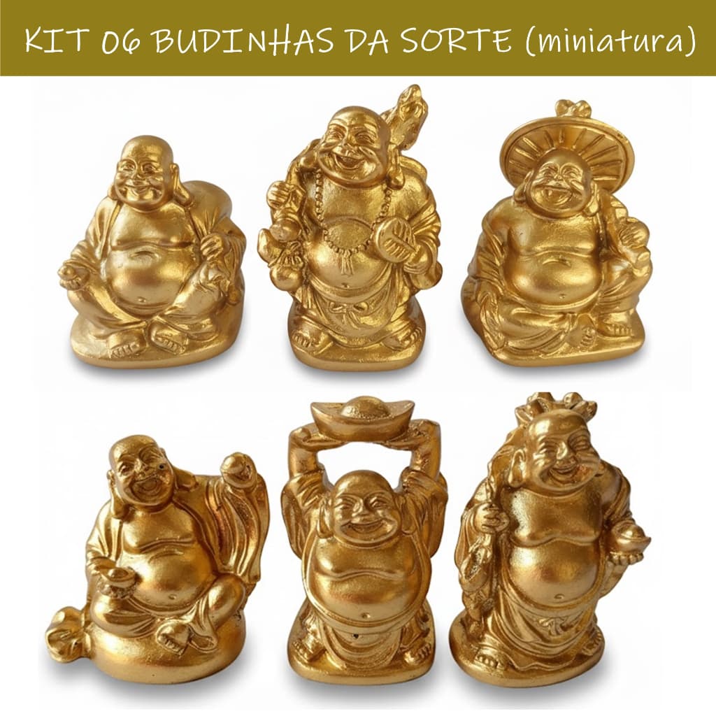 Buda Decoração Budinhas da Sorte Kit com 06 | Buda Sorridente Miniatura 05cm