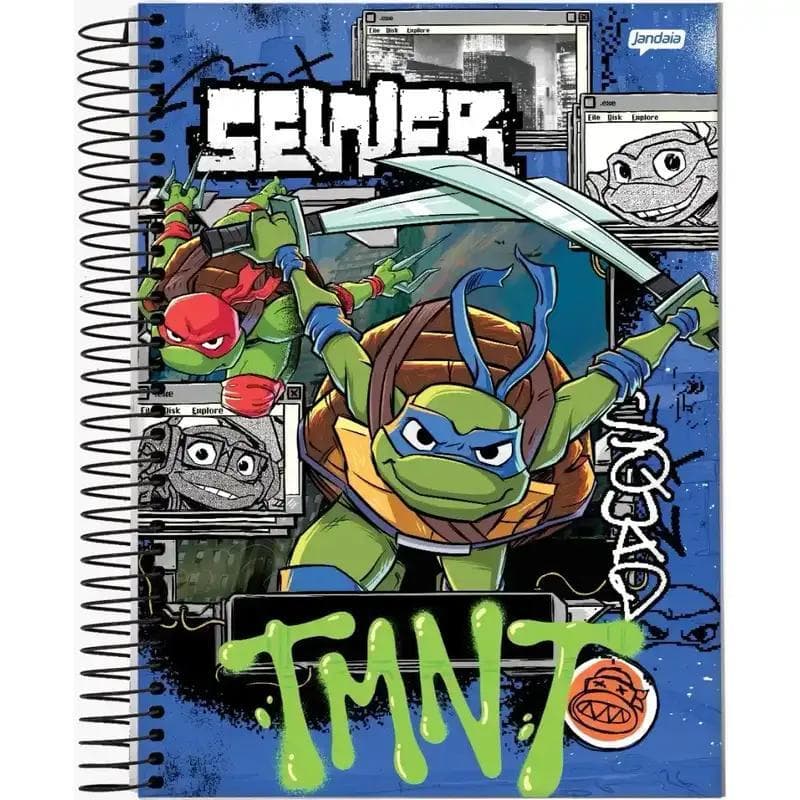Caderno Espiral Capa Dura Tartaruga Ninja 80 Folhas Pequeno