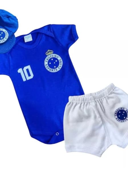 Kit Body Bebê Cruzeiro + Shorts Temático Futebol Mesversário Menino Menina