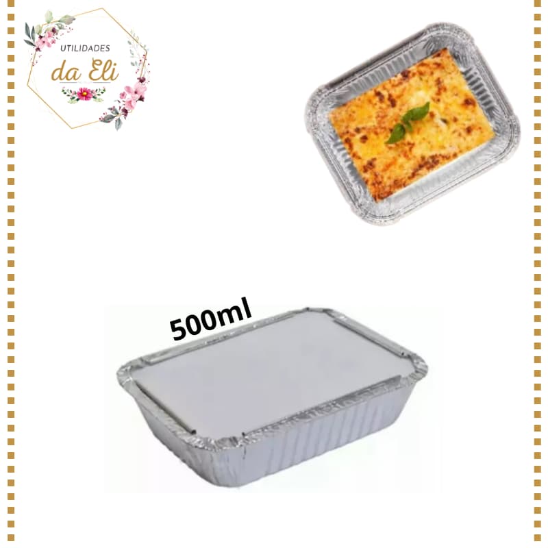 Bandeja de Aluminio Micro-ondas / Freezer Descartável Marmitinha 500ml - Com Tampa  ideal para Torta/Bolo