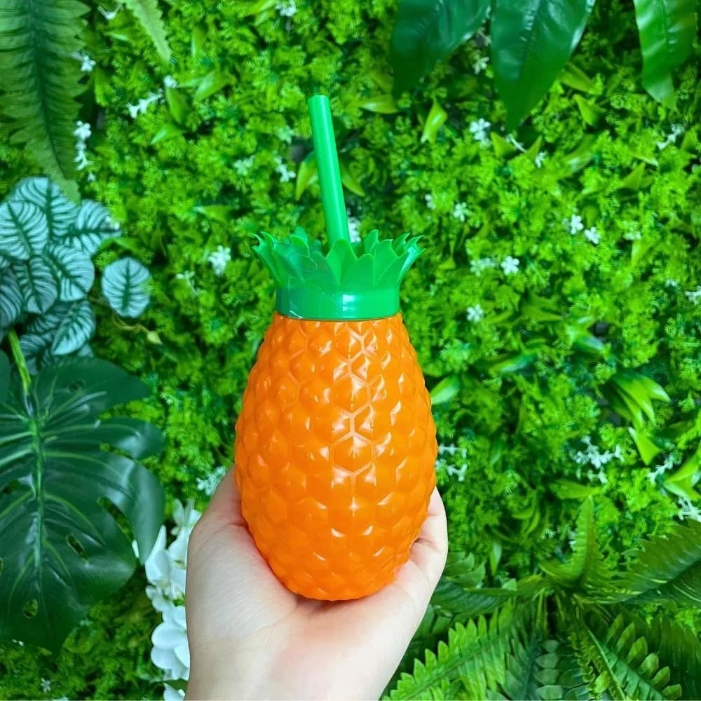 Copo Plástico com Canudo Modelo Frutas Tropical 300ml Injetemp