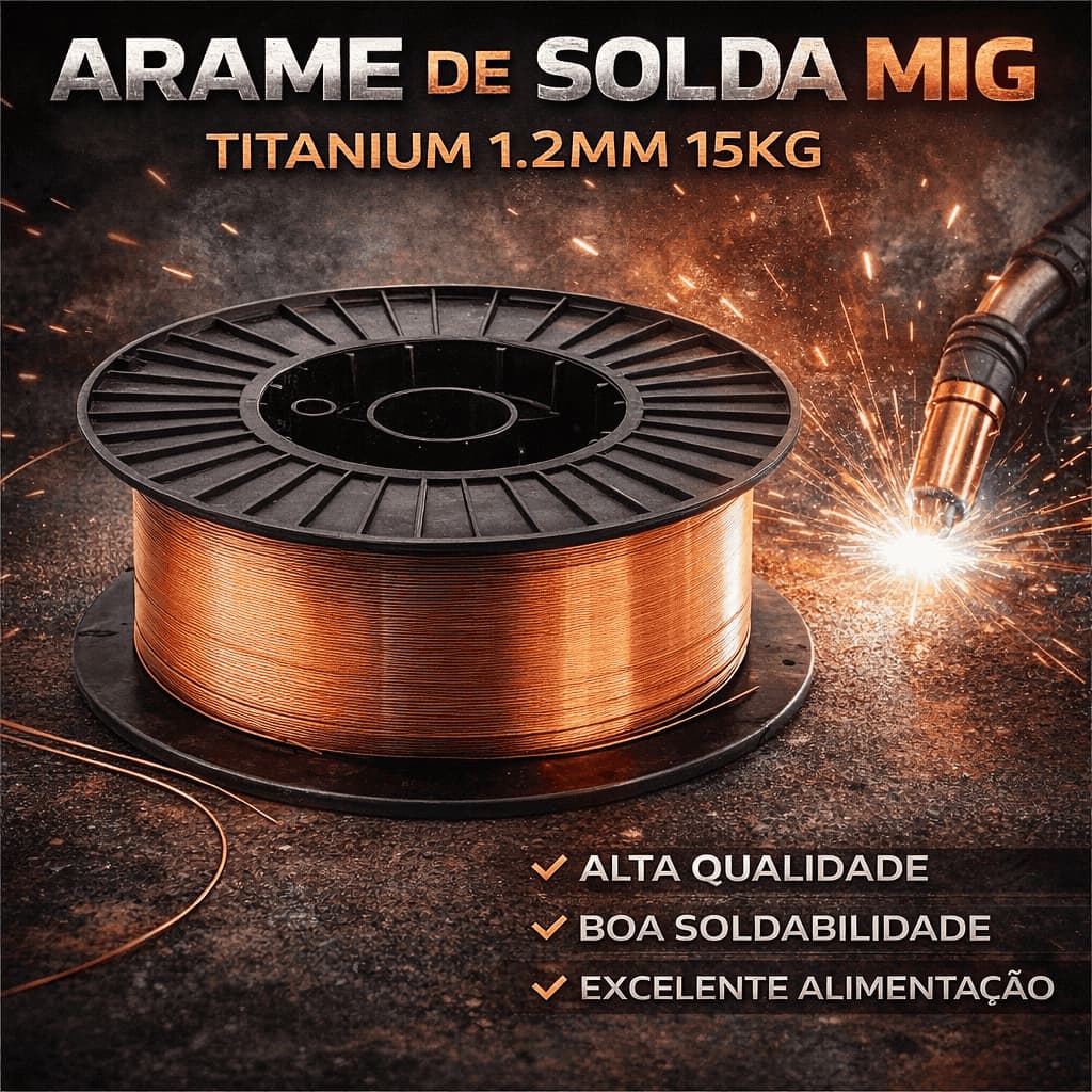 Arame Solda MIG Titanium 1.2mm 15kg ER70S-6 Cobreado CO2 Baixo Respingo Profissional