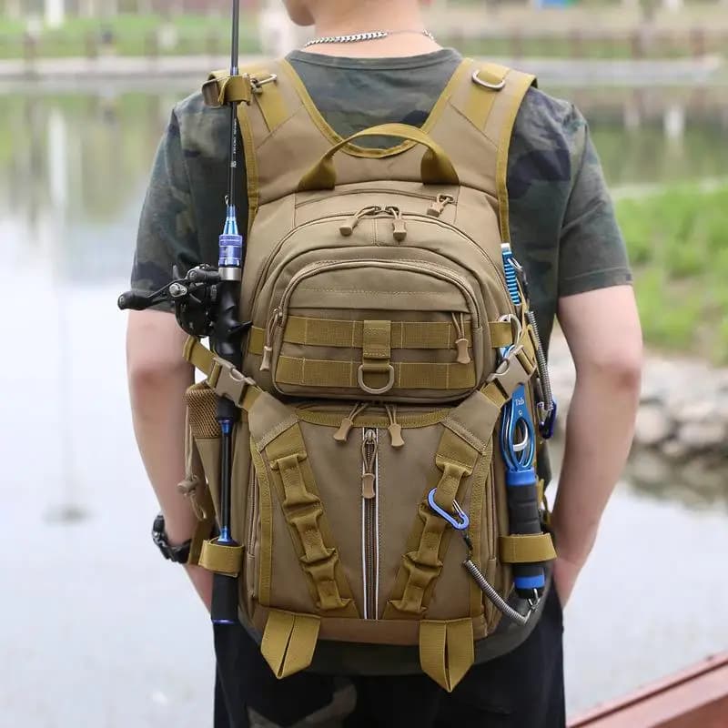 Mochila Bolsa Multifunções Tática Pesca com 6 Bolsos Impermeavel Com Fita Refletiva
