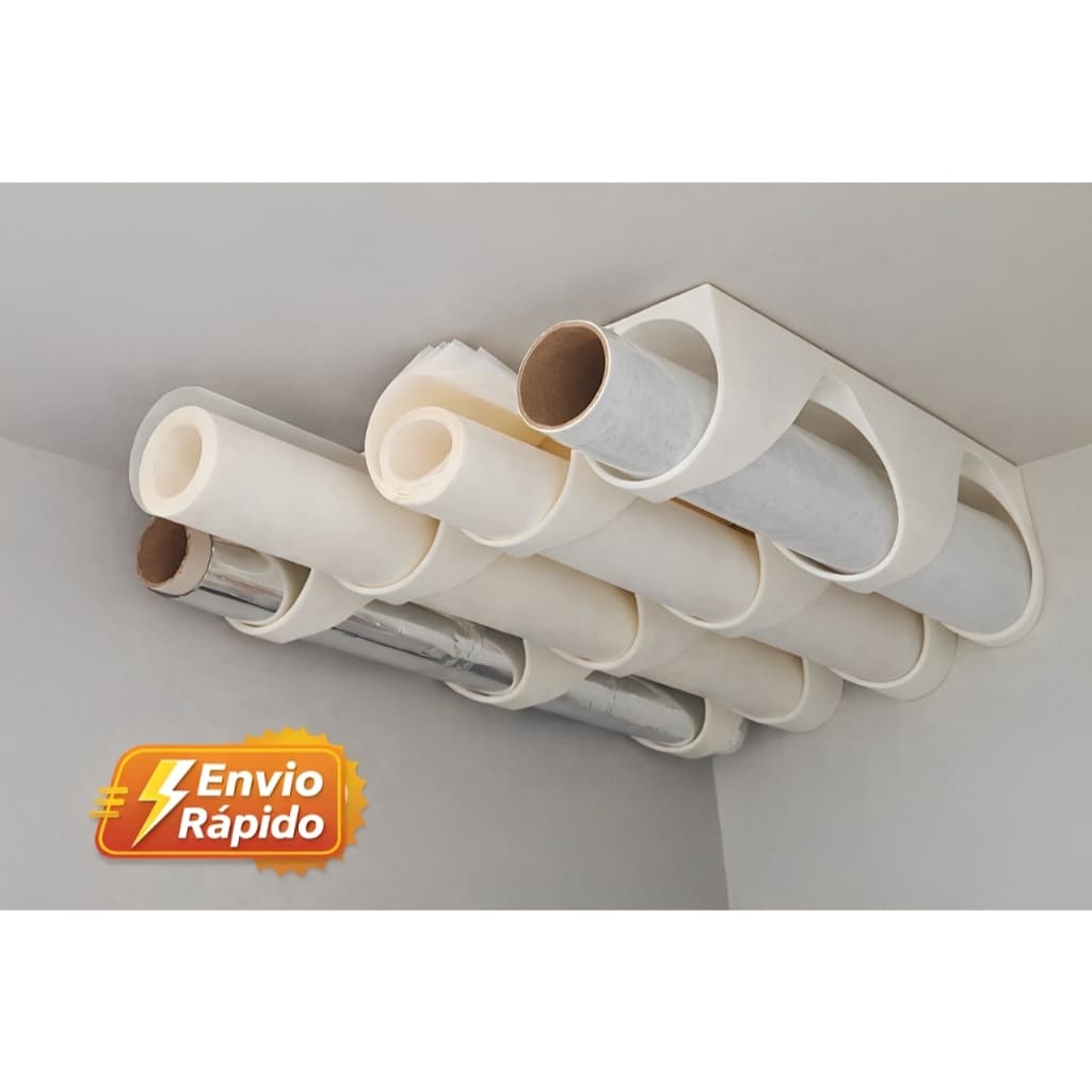 Suporte Organizador para Rolos de Cozinha – Porta Papel Alumínio, Filme PVC e Papel Toalha para Armário 45mm