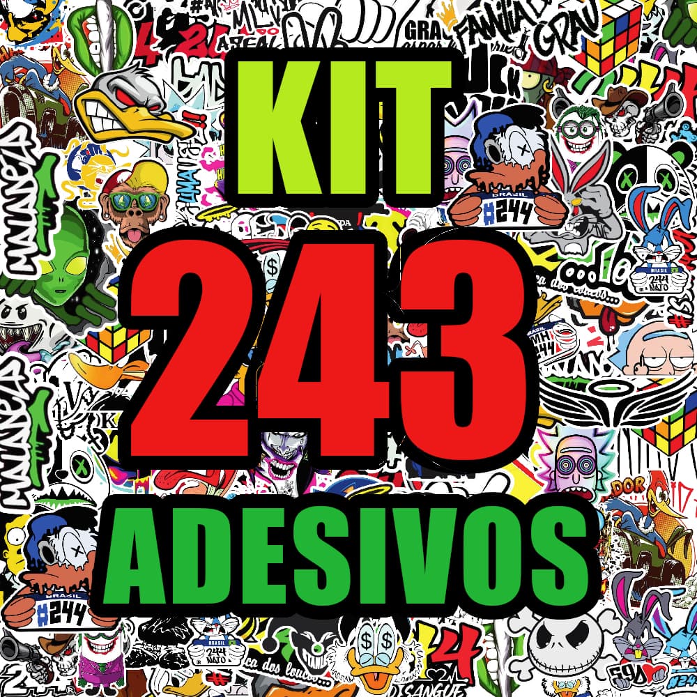 Kit 243 Adesivos De Moto Alta Resolução Cartela aprova d'agua - Personagens Frases e Simbolos
