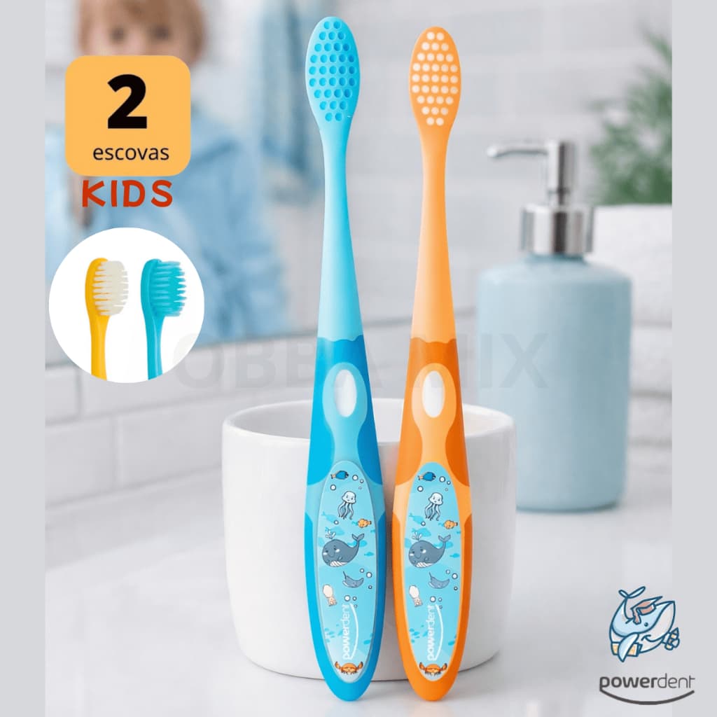🦷✨ KIT COM 2 ESCOVAS DENTAIS INFANTIS OCEAN KIDS – CABEÇA 37 ✨🦷