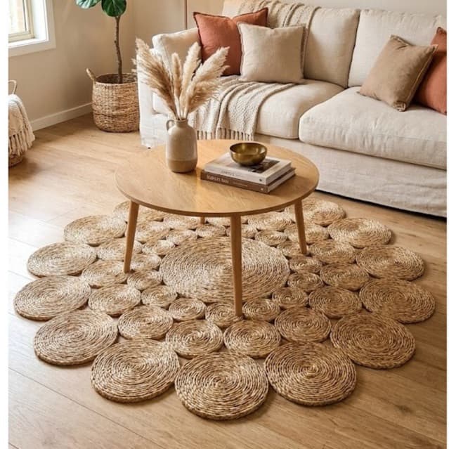 Tapete Flor Redondo em Palha Taboa 1.50mt | Artesanato Natural para Decoração de Casa