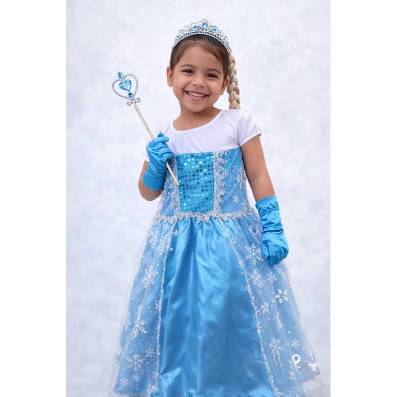 Fantasia infantil Princesa Frozen Elsa Vestido de Luxo Kit Acompanha Cabelo, Tiara e Varinha