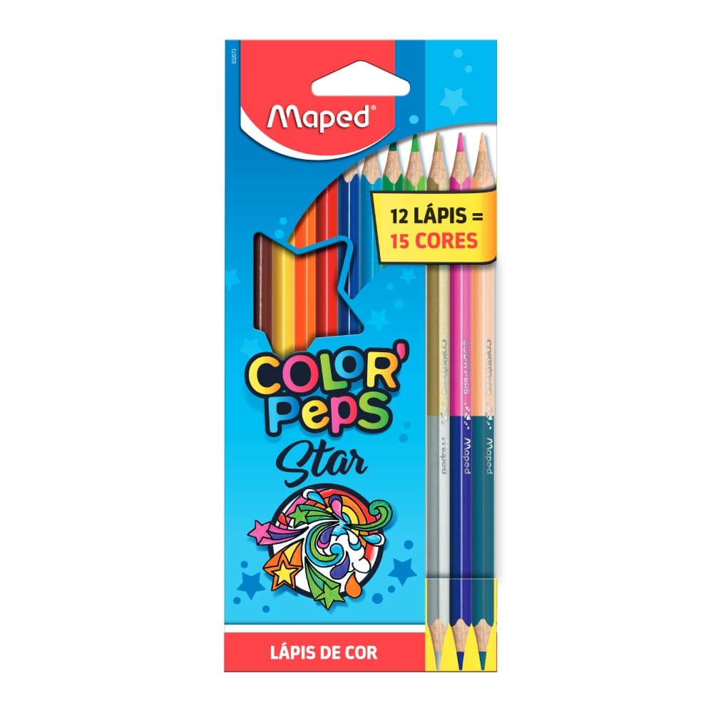 Lápis de Cor 12 Cores Color'Peps Star 3 Lápis Duo 15 cores Maped