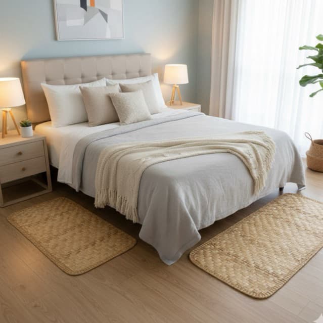 Tapete Retangular em Palha Natural 1.50mt Artesanato Boho para Quarto e Sala
