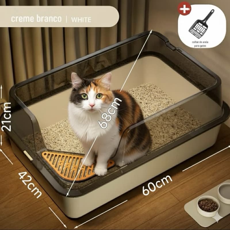 Banheiro de Gato Caixa de Areia para Gatos Extra Grande Semi-Fechada Com Pazinha