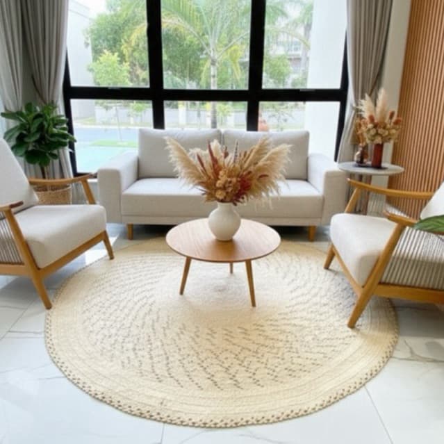 Tapete Ilha Redondo 1.80mt em Palha Natural Artesanato para Decoração de Sala